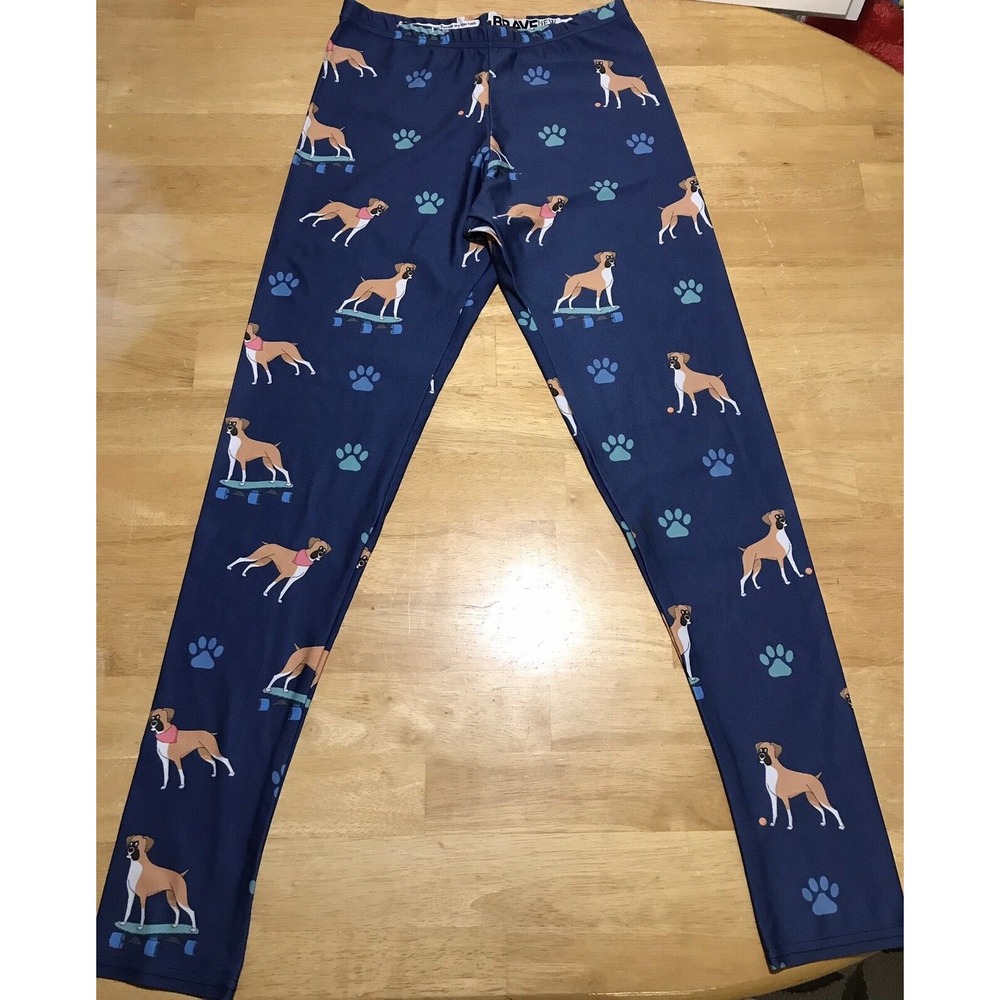 BRAVE NEW LOOK Women's leggings Size XL‎ Blue Dog Pup Skateboard Paws Yoga Pants